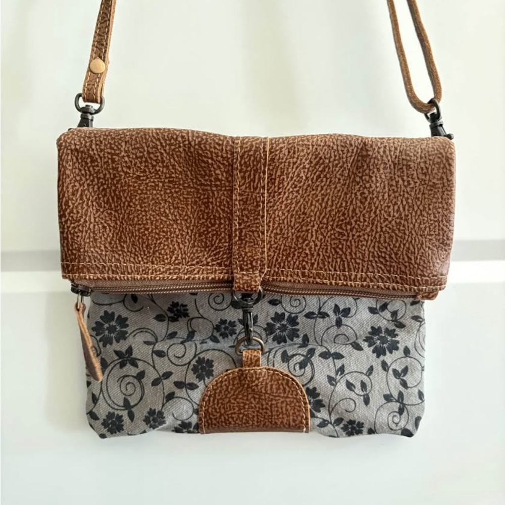 Brown and Gray Floral Women's Bag